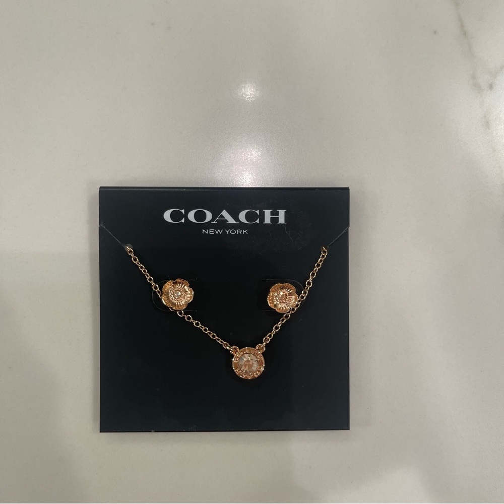Coach rose gold flower stud earrings and matching necklace set - Picture 9 of 10